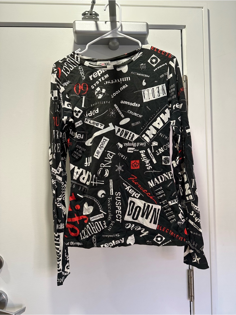 Fiorucci Black Graphic Long-Sleeve Tee with White & Red Accents